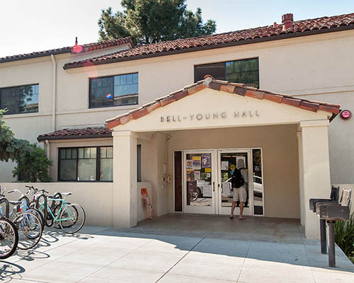 The front entrance of bell young hall