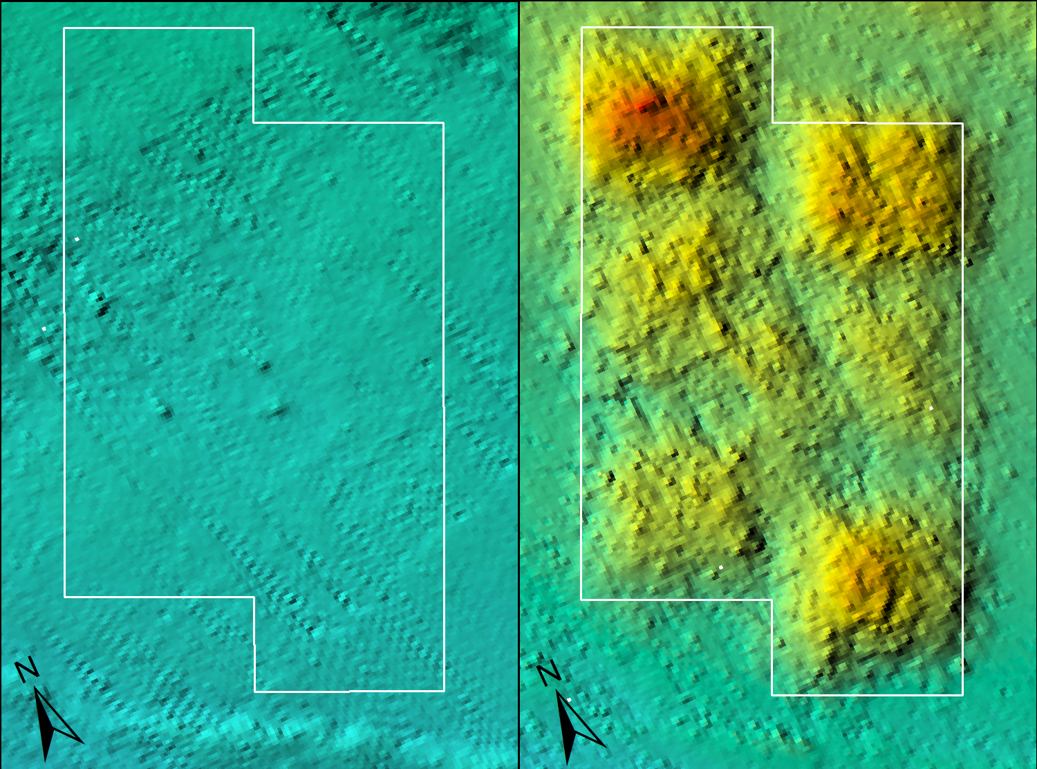 Before and after bathymetry imagery of block 2A