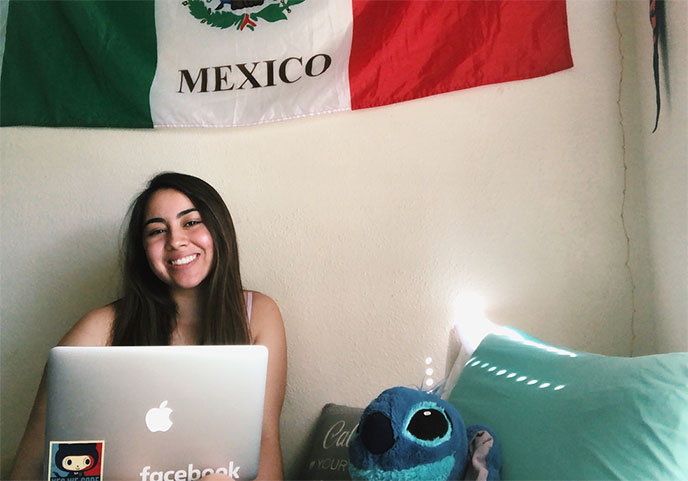 Oxy student Stephanie Angulo in her dorm room