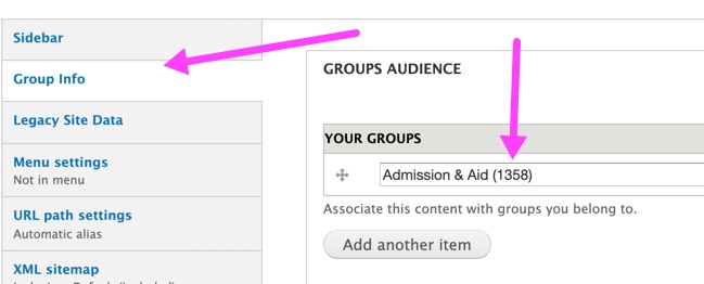 Screenshot of the group information tab for blogs