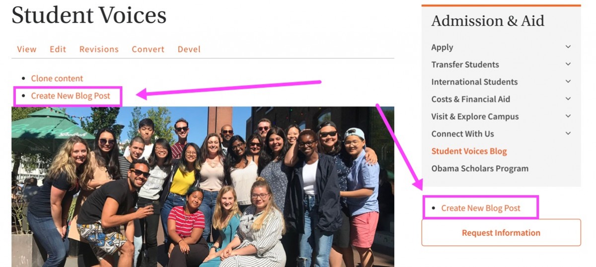 A screenshot of the "create new blog post" link from the blo