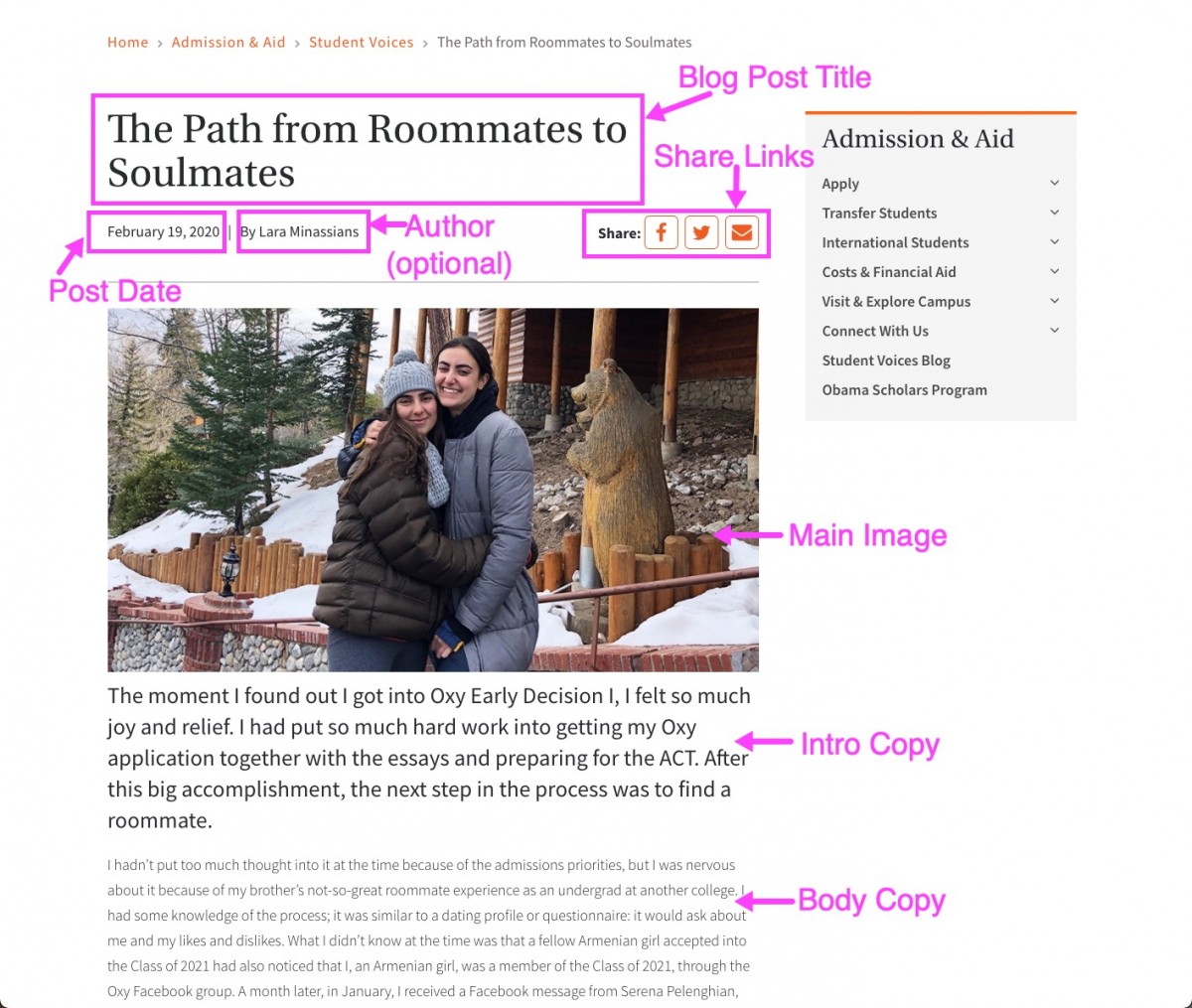 A screenshot of a blog post from the Admission Student Voice