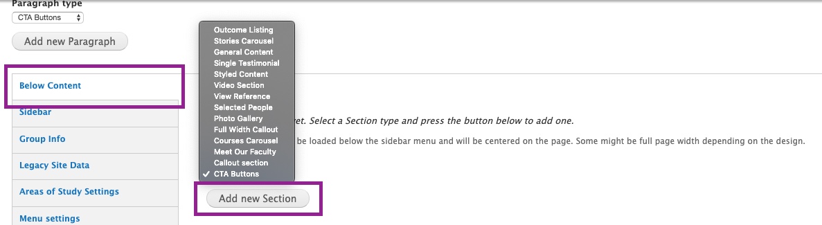 Two sections of content highlighted in purple
