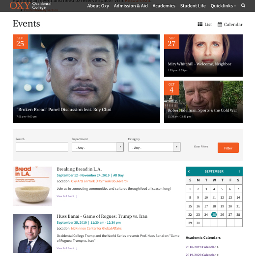 Oxy event calendar screenshot