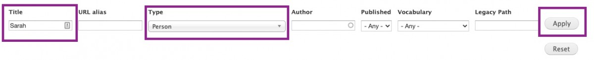 A screenshot of how to search for a person profile via the D