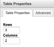 Table property row selection screenshot