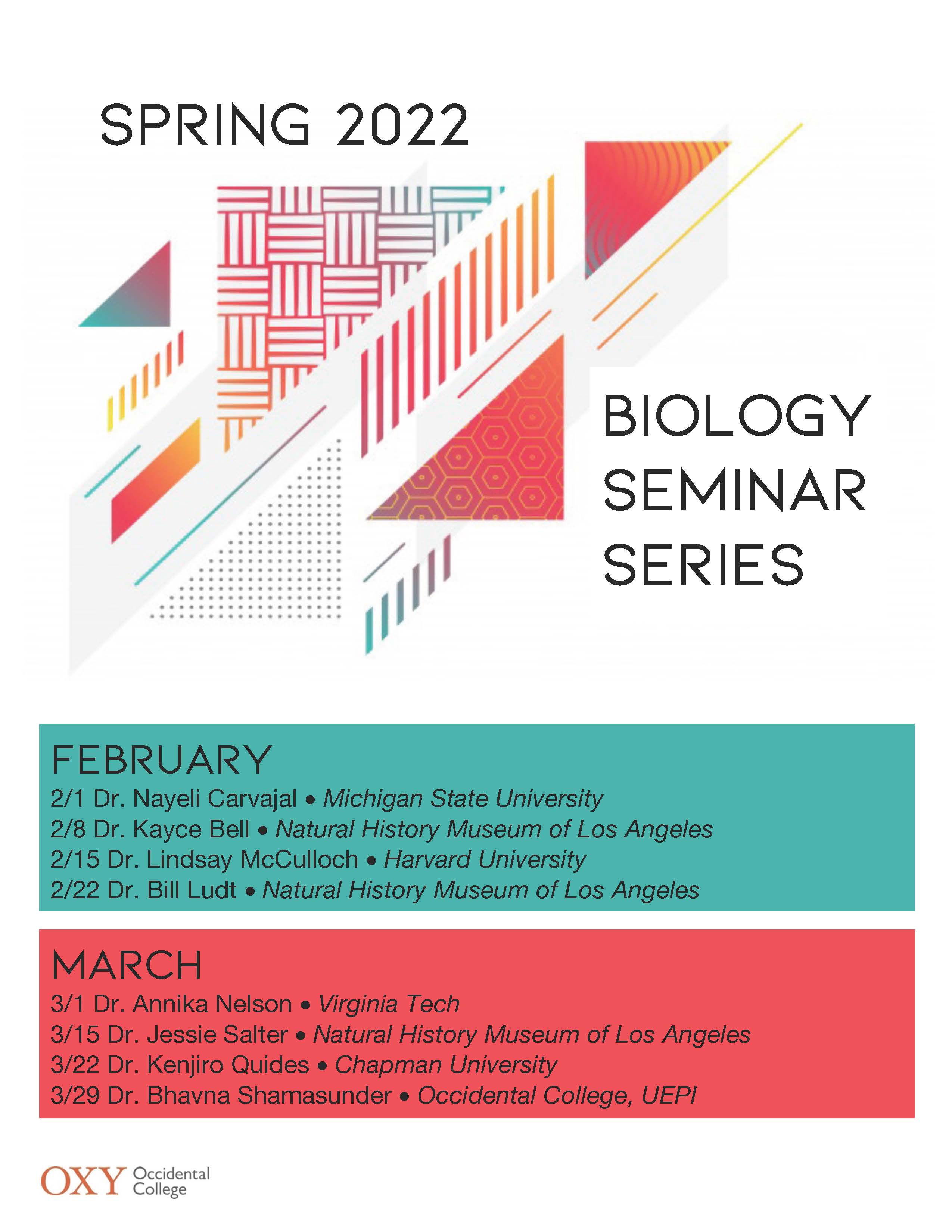 Spring 2022 Biology Seminar Series Schedule