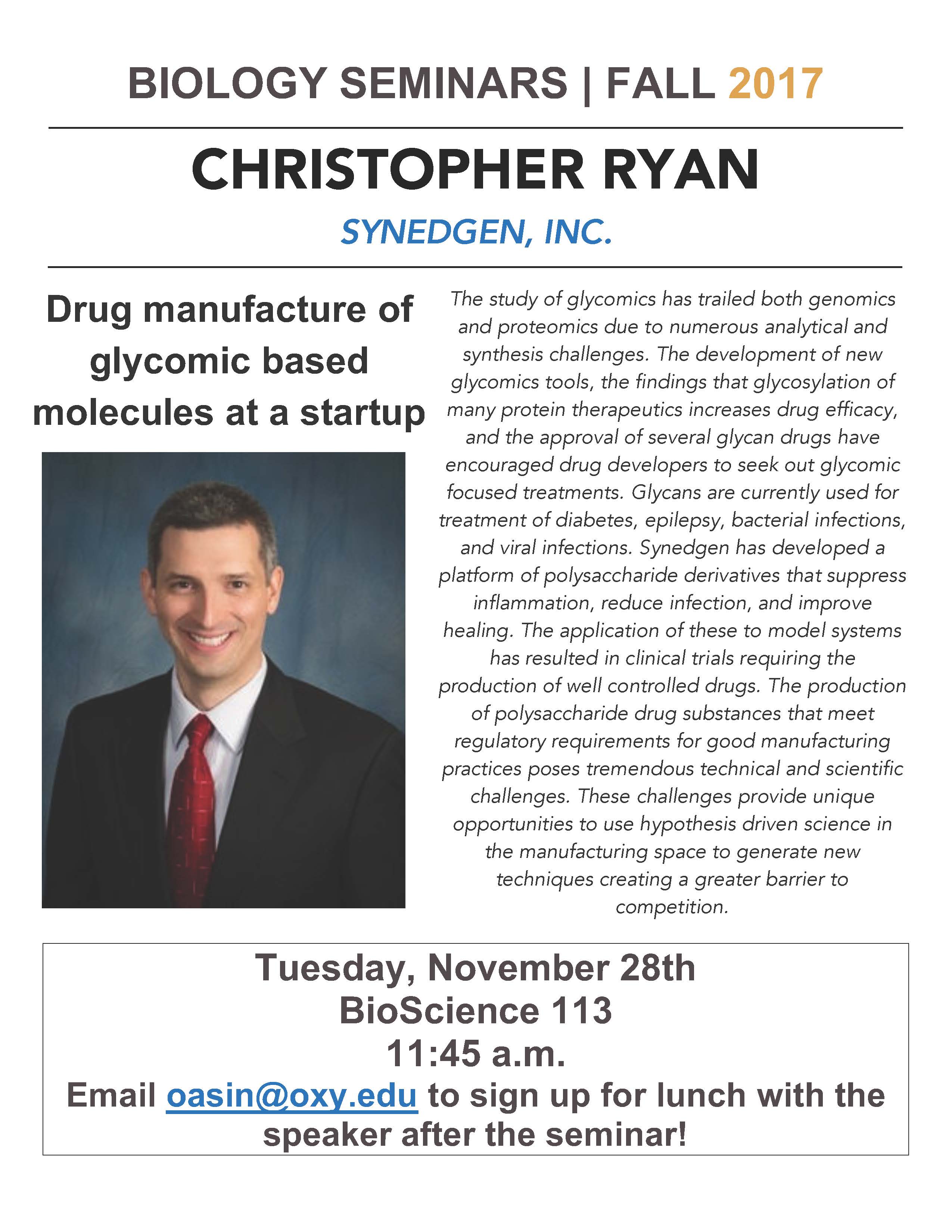 Image for Christopher Ryan: Drug manufacture of glycomic bas