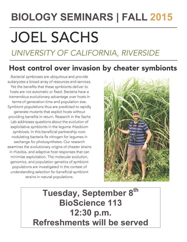 Image for Joel Sachs: Host control over invasion by cheater