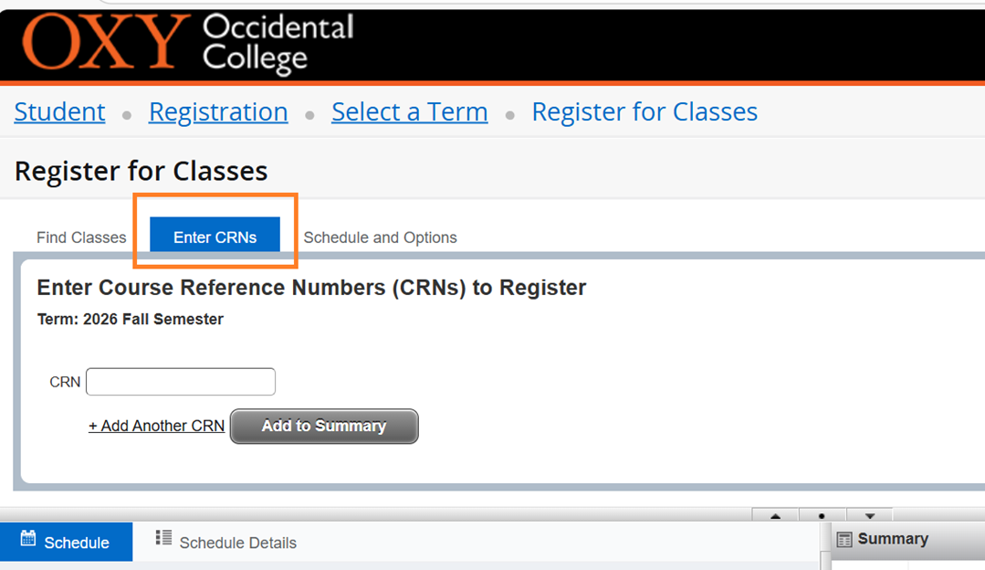 Instructional Screenshot CRN