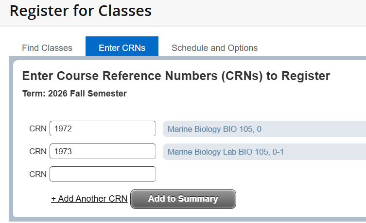 Instructional Screenshot CRN