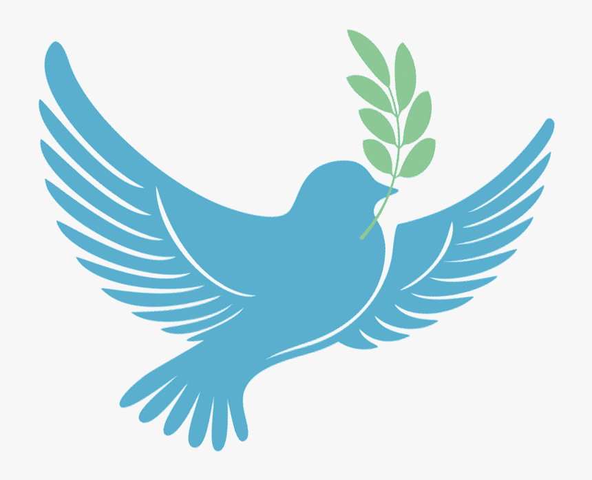 a blue dove with an olive branch in its mouth
