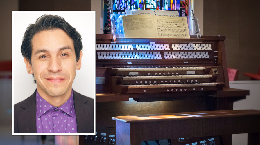 Guest artist Adan Fernandez pictured with the Herrick Chapel Organ