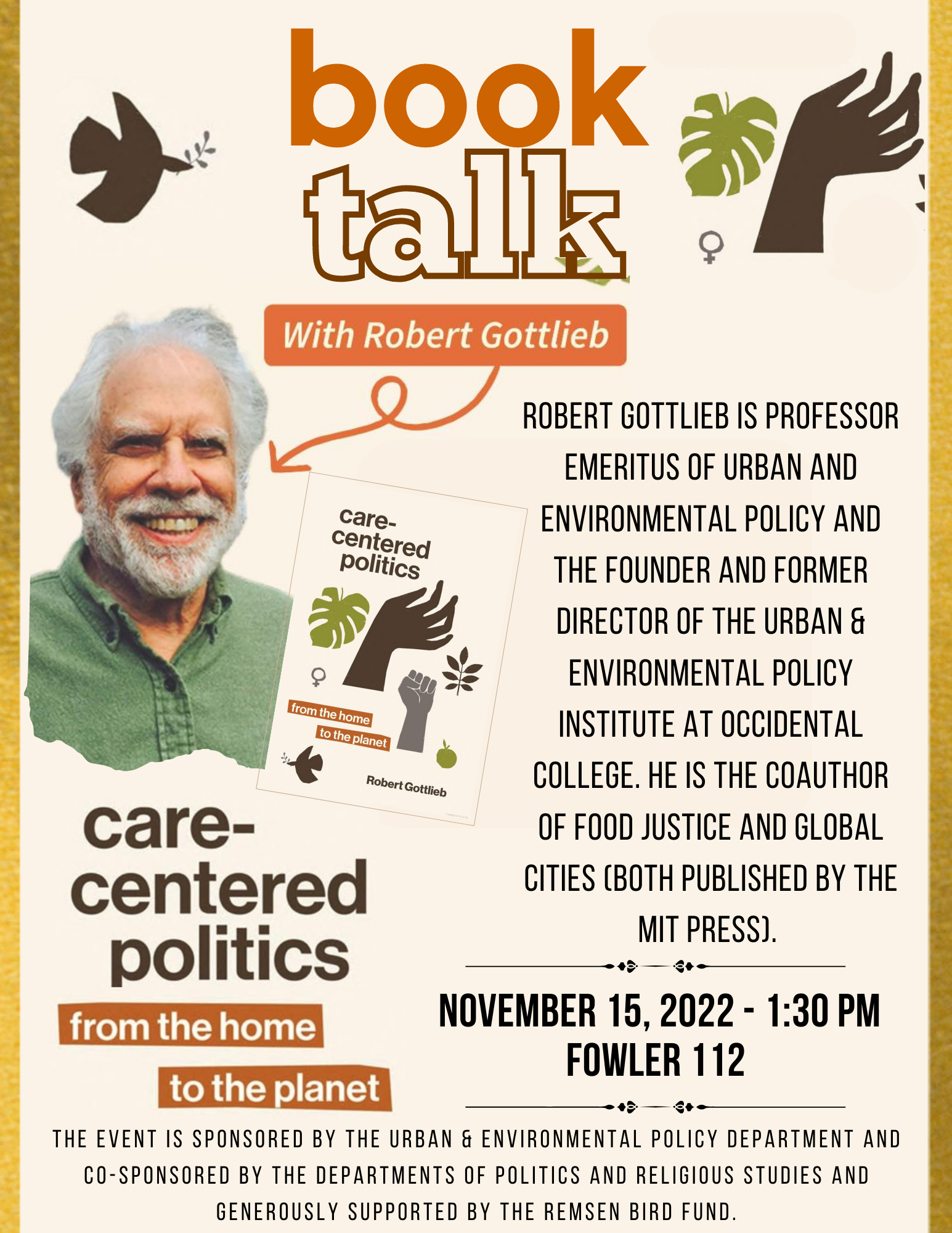 Bob Gottlieb, care-centered politics, book talk, november 15 2022