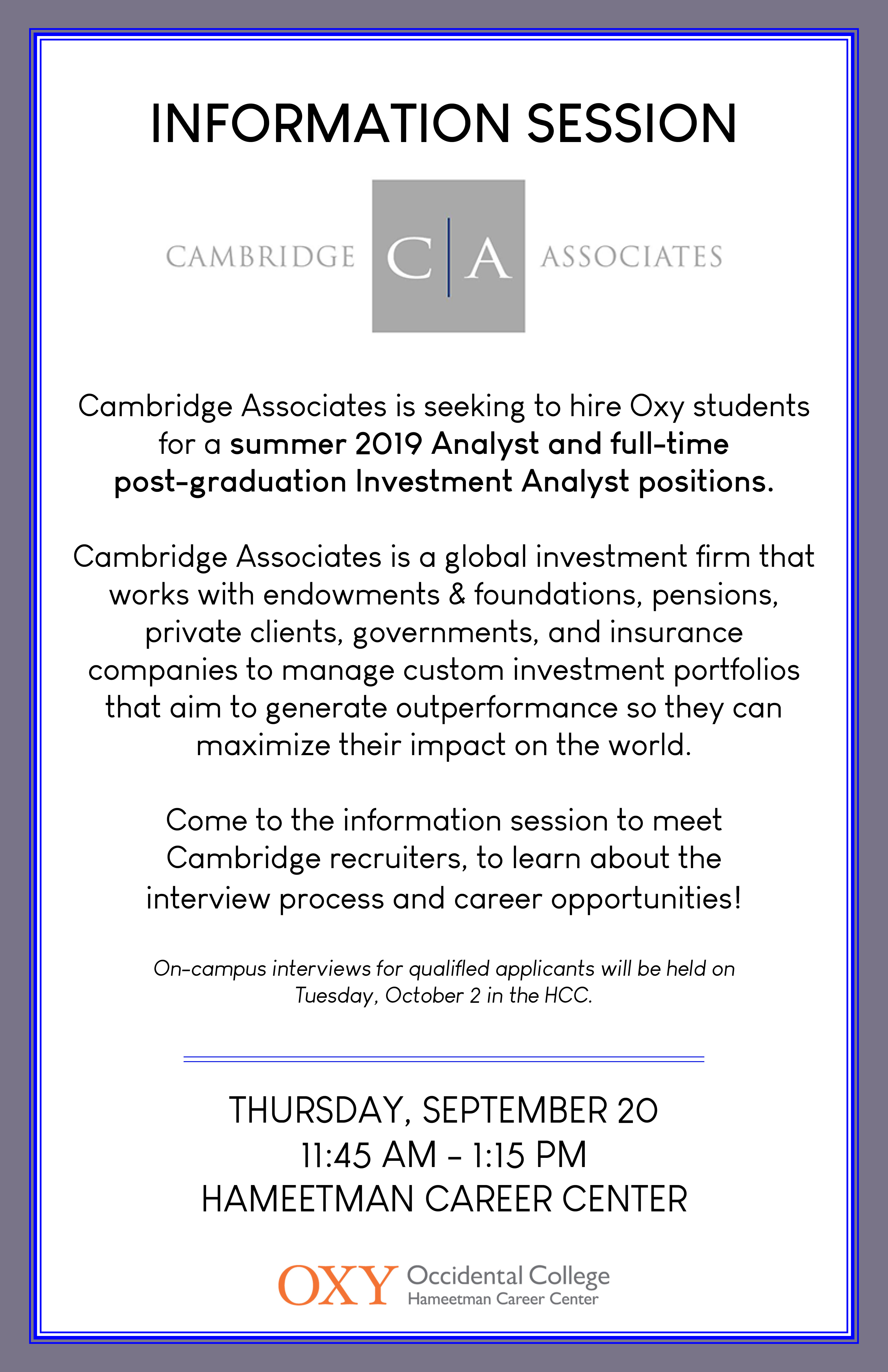 Image for Cambridge Associates Info Session Event