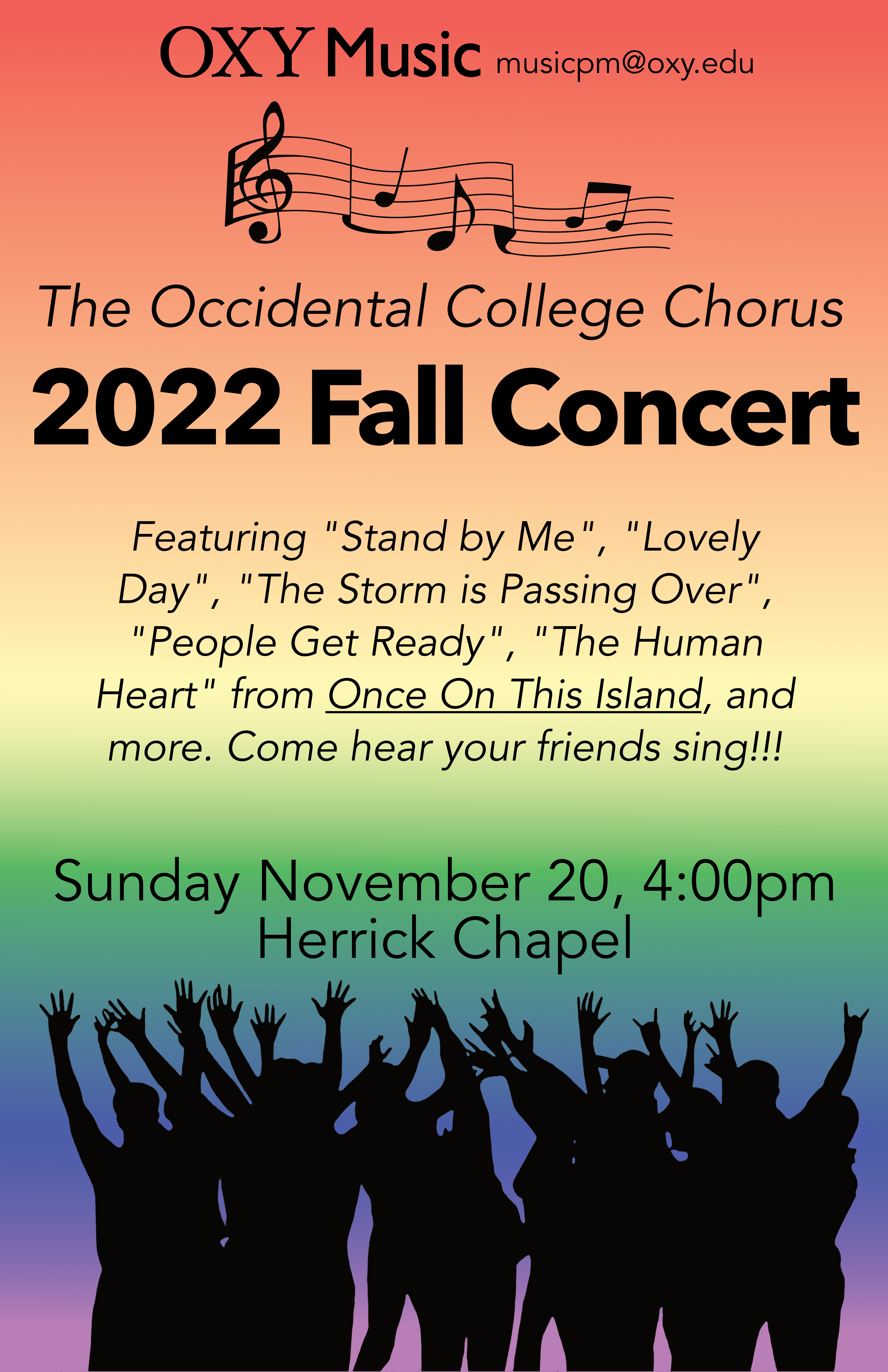 Occidental College Chorus | Fall Concert Poster