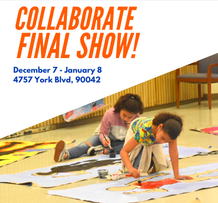 Flyer for the Collaborate Final Show, featuring a photo of two youth artists painting 