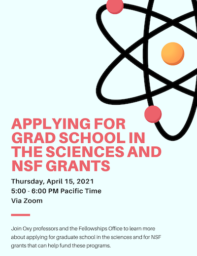 Event flyer for discussion about applying for grad school in the sciences