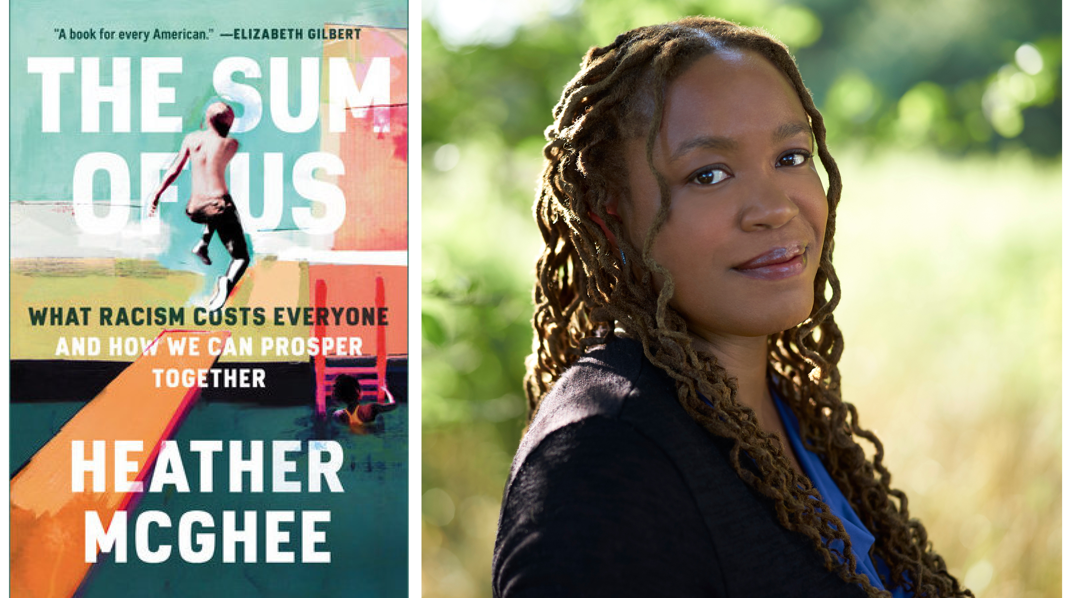 Image of the cover of the book and the author Heather McGhee