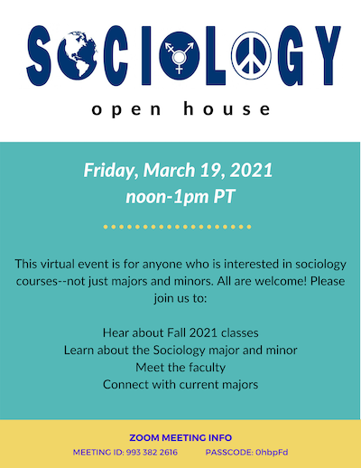 Event poster for sociology pre-advising open house