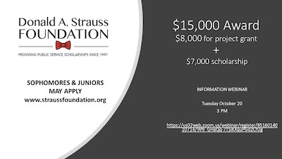 Event flyer for Strauss Scholarship webinar