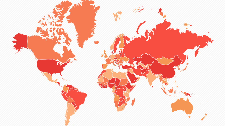 An orange map of the world