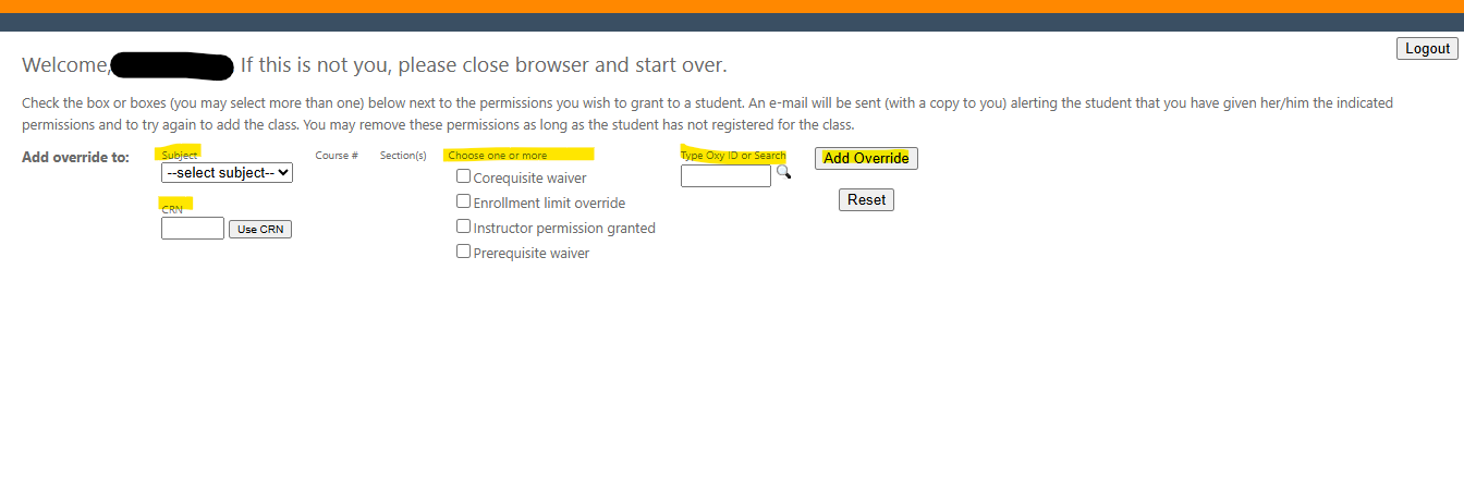 Instructions for override