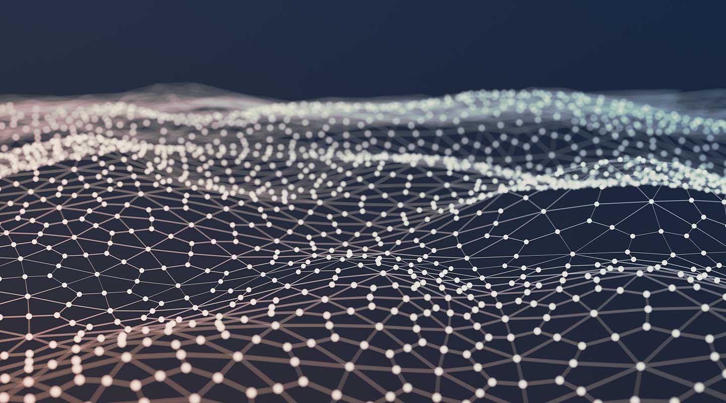 abstract visual representation of a neural network or a similar complex interconnected system, representing the computer science department at Occidental College (Oxy).
