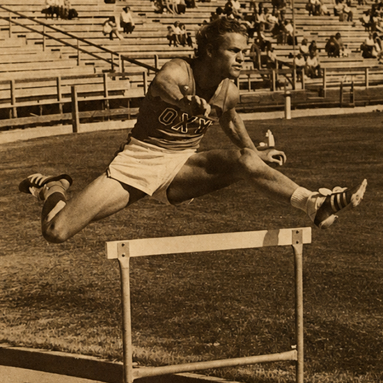 Athletics Track and Field Hall of Famer Doug Odell ’75 in action.