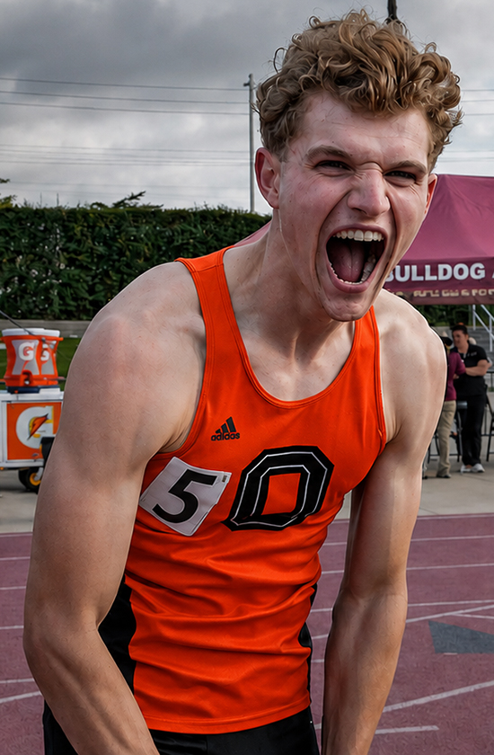 James Buellesbach ’28 reacts after winning the conference title in the 110s at Redlands.