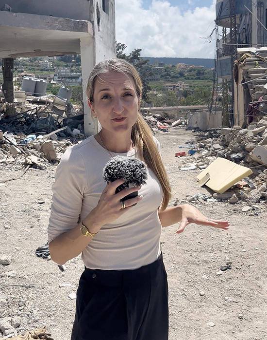 NPR correspondent Kat Lonsdorf ’09 reporting from Southern Lebanon in April 2026. 