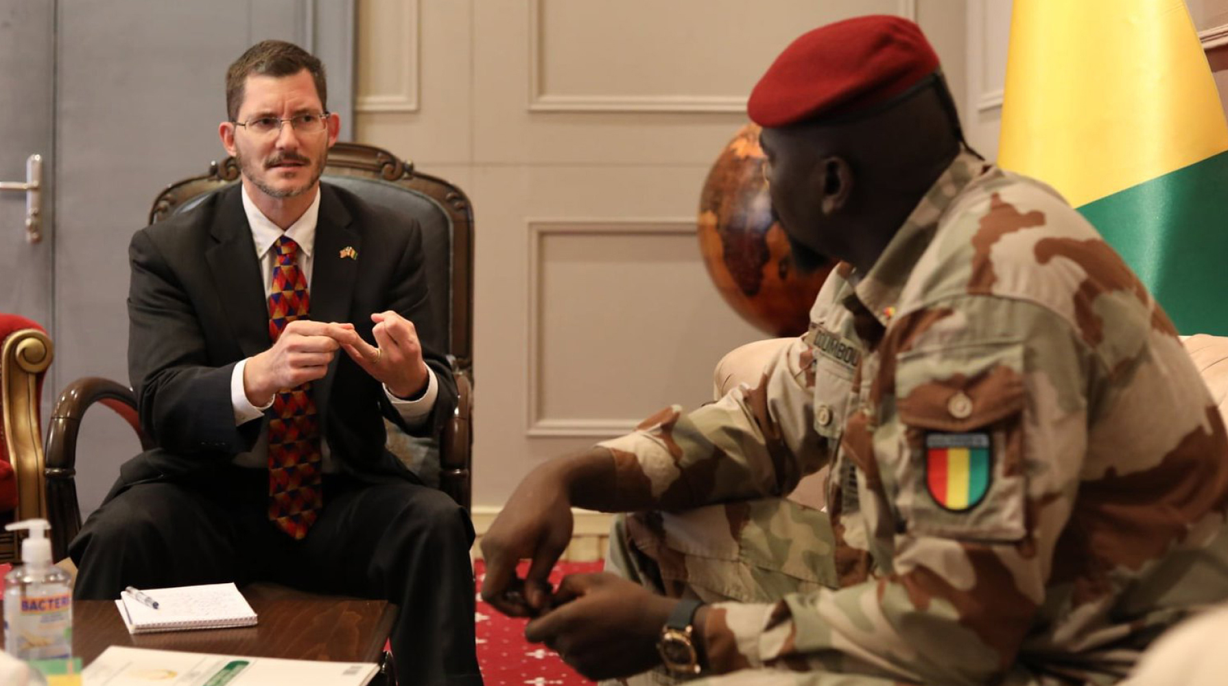 Michael Gonzales '96 with Guinean Transition President Mamady Doumbouya.