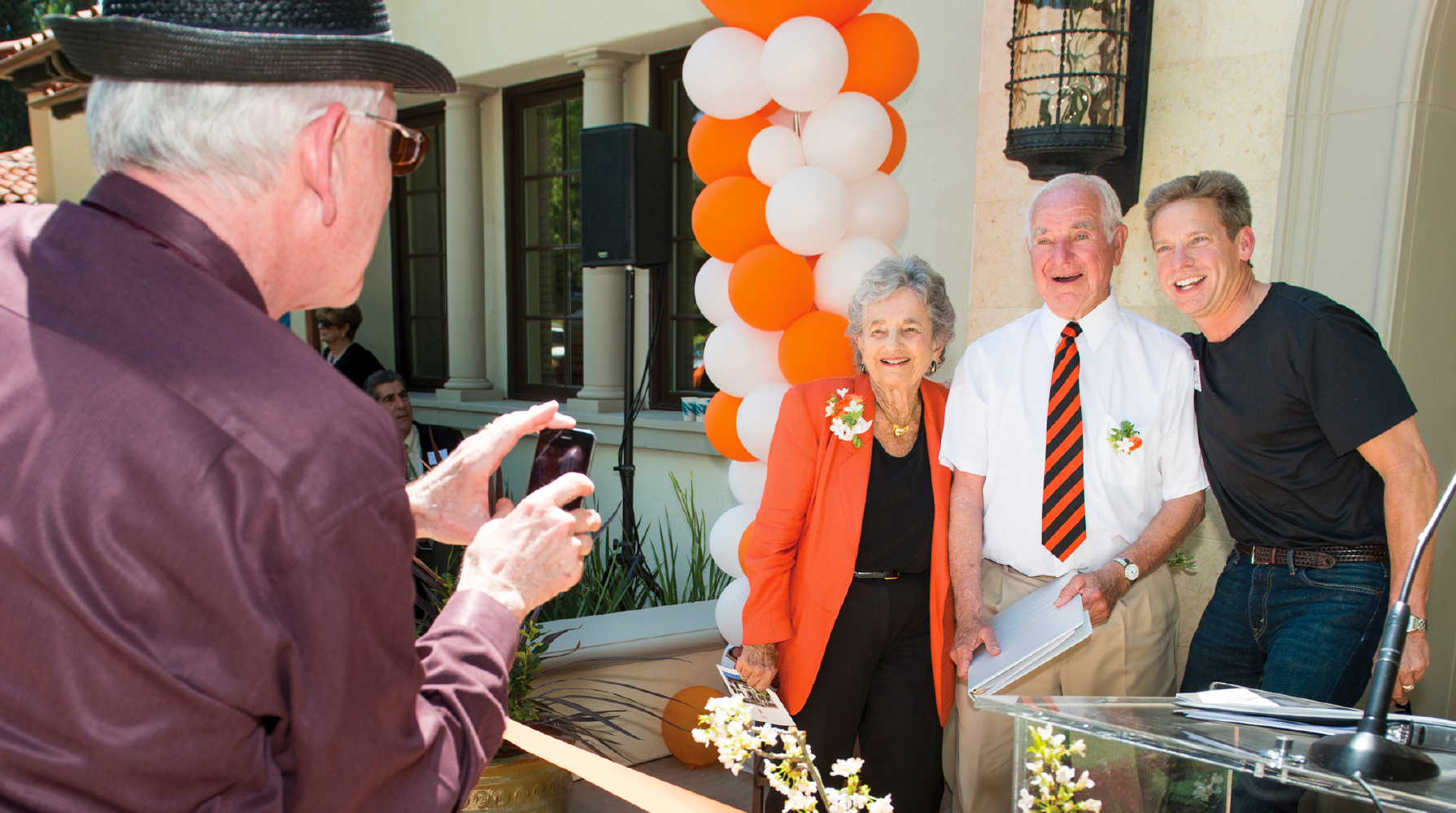 Sally and Jack Samuelson smile for trustee Dave Berkus ’62's camera.