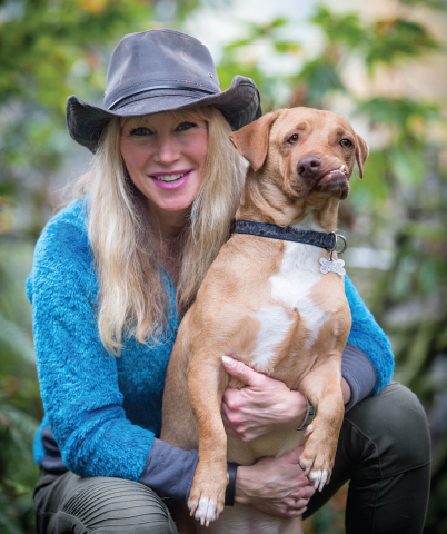 Liesl Wilhardt ’91 with one of her pit bull rescues