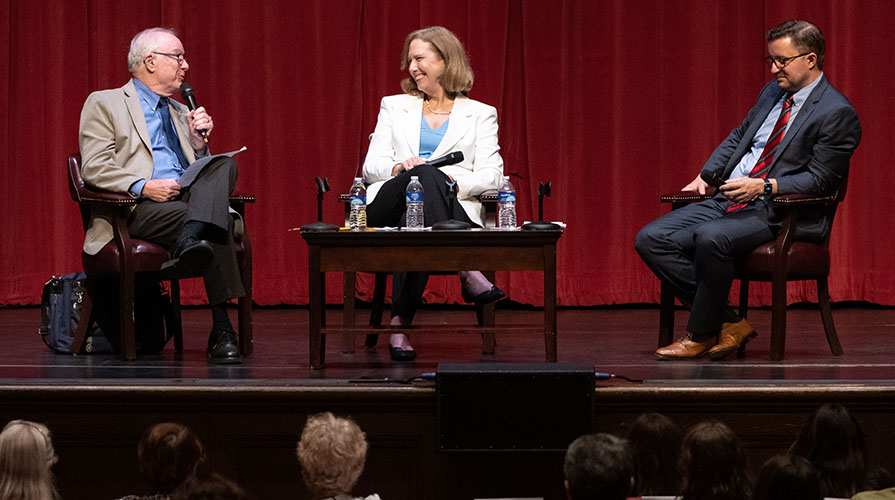 Kristina Kvien '87 discusses modern diplomacy as a Obama Scholars speaker at Occidental College.