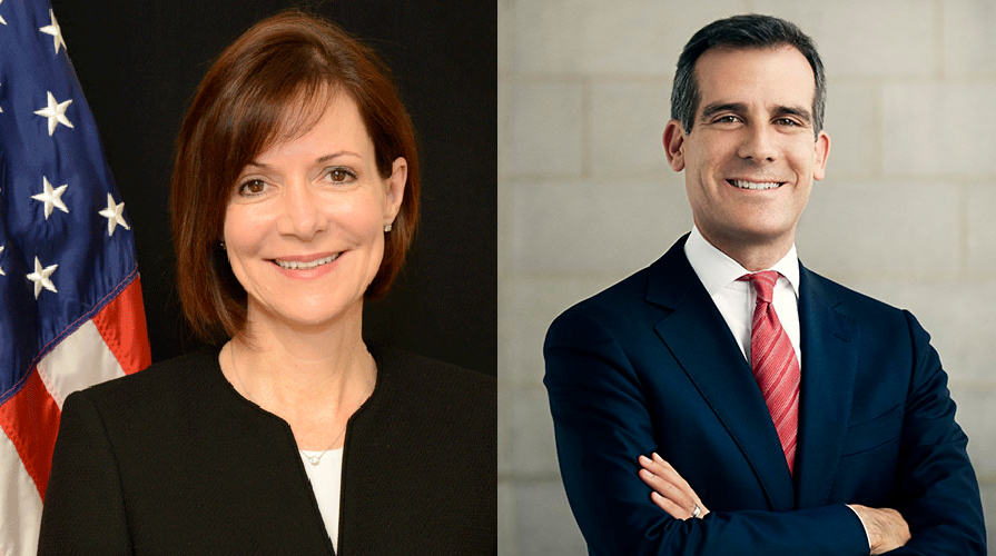 Denise Bauer and Eric Garcetti