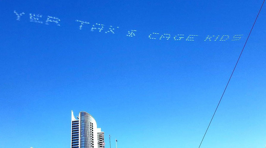 Sky writing from In Plain Sight activism