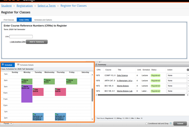 Instructional Screenshot View Schedule 