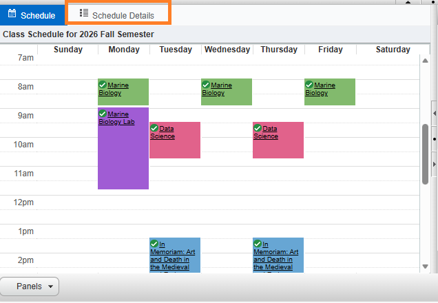 Instructional Screenshot View Schedule 
