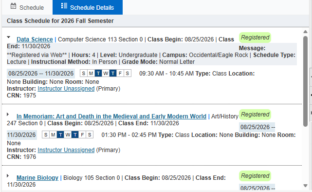 Instructional Screenshot View Schedule 