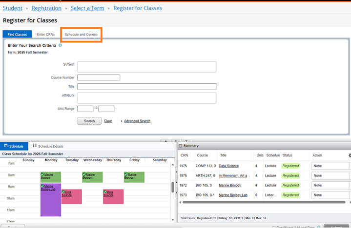 Instructional Screenshot View Schedule 