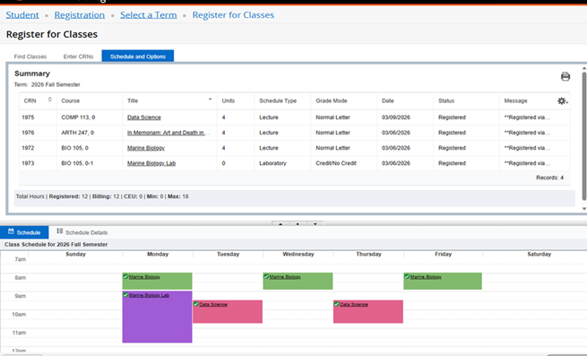 Instructional Screenshot View Schedule 
