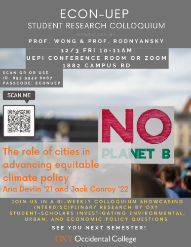 ECON-UEP Student Colloquium: The role of cities in advancing equitable climate policy.