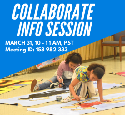 Collaborate Course Info Session Flyer - featuring image of two young artists painting