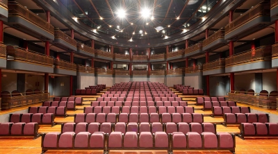The interior of Keck Theater on Oxy's campus