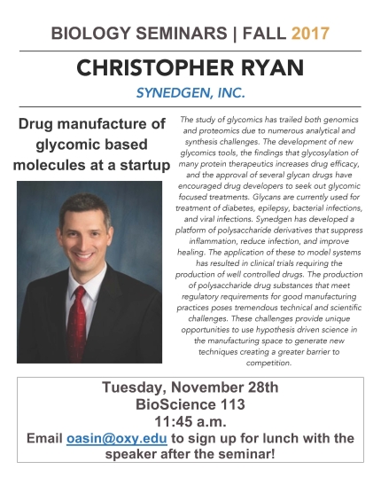 Image for Christopher Ryan: Drug manufacture of glycomic based molecules at a startup