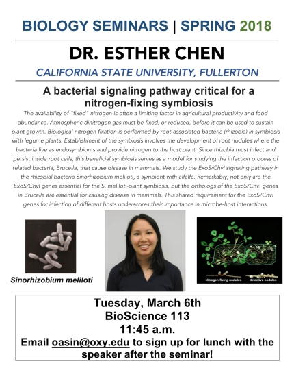 Image for Dr. Esther Chen: A bacterial signaling pathway critical for a nitrogen-fixing symbiosis