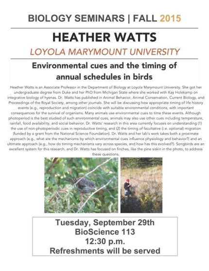 Image for Heather Watts: Environmental cues and the timing of annual schedules in birds