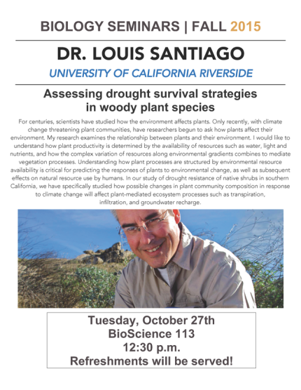 Image for Dr. Louis Santiago: Assessing drought survival strategies in woody plant species