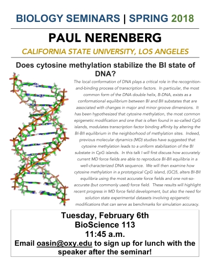 Image for Paul Nerenberg: Does cytosine methylation stabilize the BI state of DNA?
